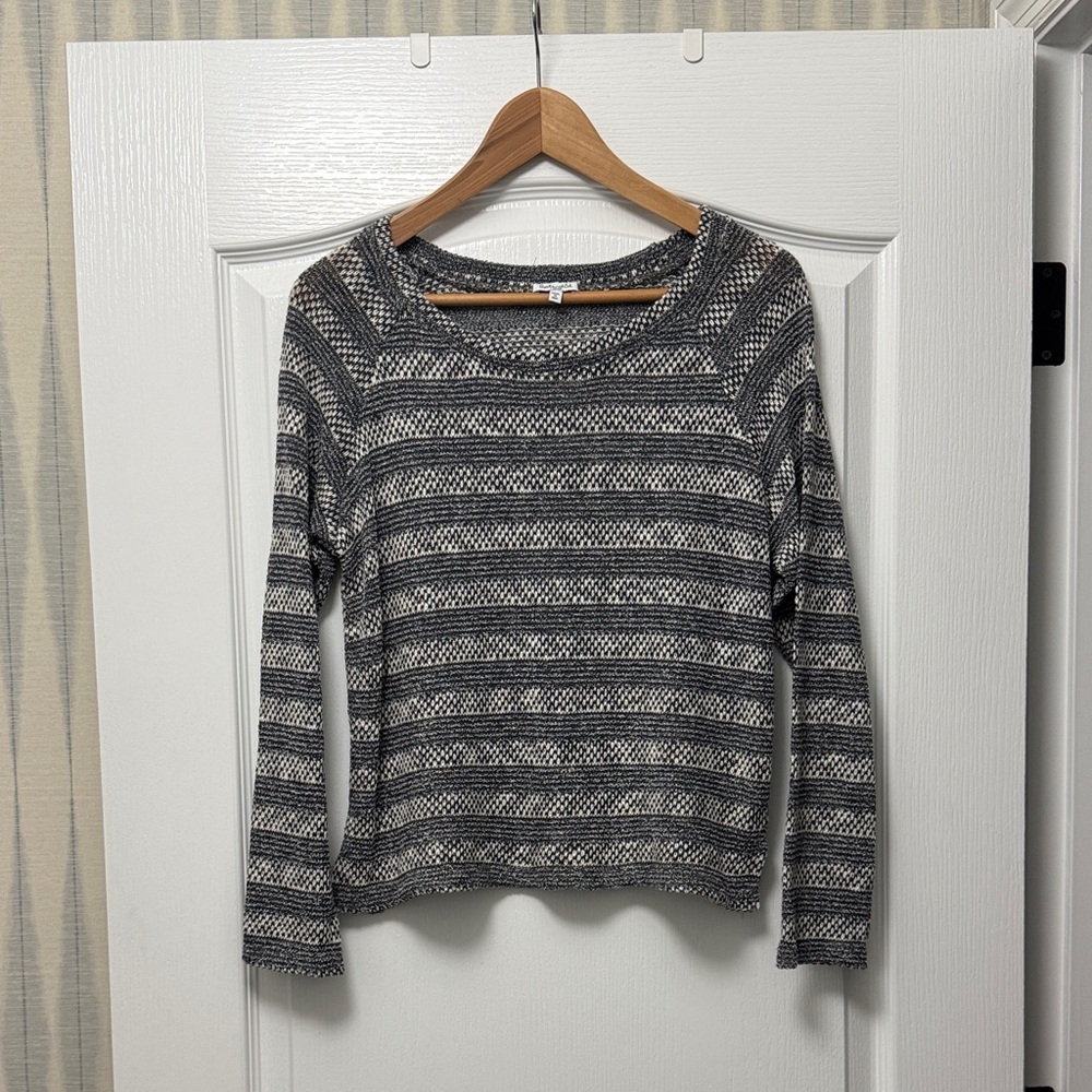 Splendid Navy and White Striped Crew Neck Sweater